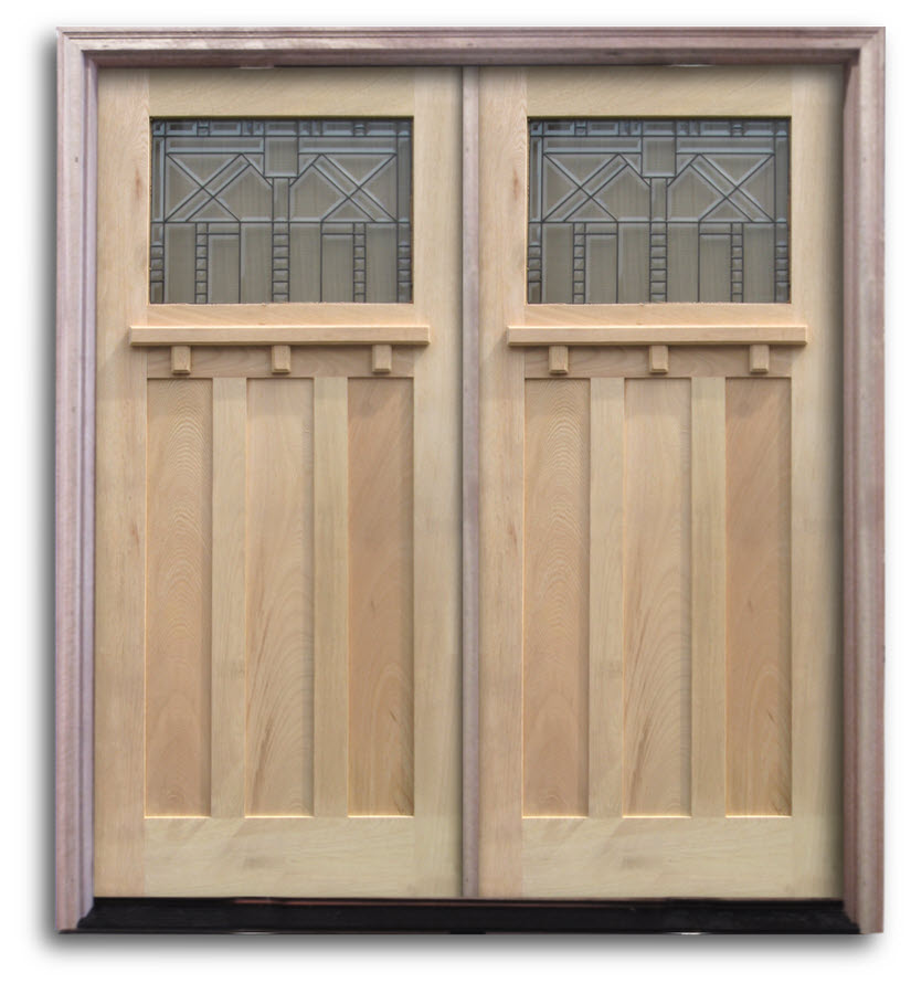 PreHung OAK EXTERIOR DOOR UNIT Craftsman Top Lite with Black